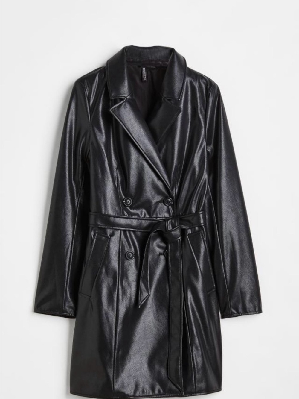 H&M Faux Leather Vegan Trench Coat - Black Size M